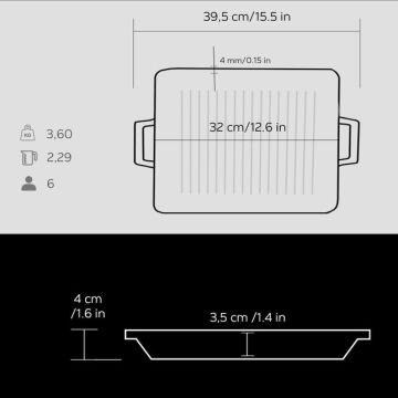 Lava Döküm Dikdörtgen Hibrit Izgara Tavası Döküm Demir Yekpare Çift Kulplu Ölçü 26x32cm.