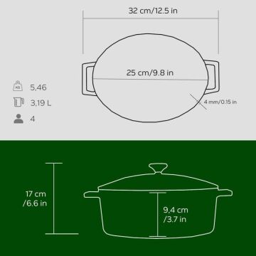 Lava Döküm Oval Tencere. Folk Serisi Ölçü 21x25cm
