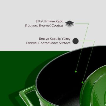 Lava Döküm Oval Tencere. Folk Serisi Ölçü 21x25cm