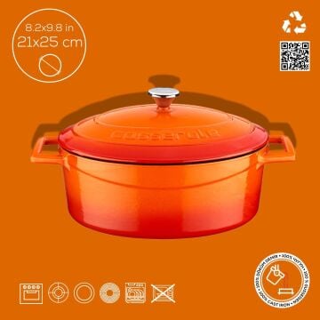 Lava Döküm Oval Tencere. Folk Serisi Ölçü 21x25cm