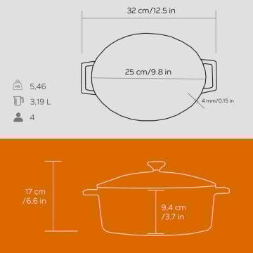 Lava Döküm Oval Tencere. Folk Serisi Ölçü 21x25cm