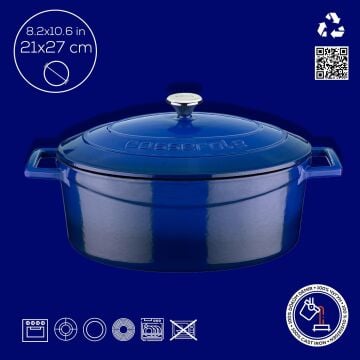 Lava Döküm Oval Tencere. Folk Serisi Ölçü 21x27cm