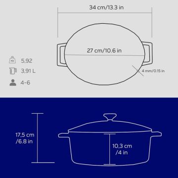 Lava Döküm Oval Tencere. Folk Serisi Ölçü 21x27cm