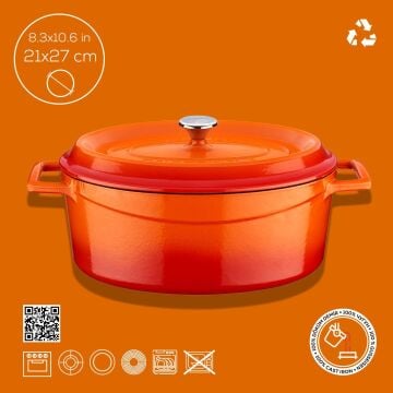 Lava Döküm Oval Tencere. Trendy Serisi Ölçü 21x27cm