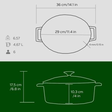 Lava Döküm Oval Tencere. Folk Serisi Ölçü 23x29cm
